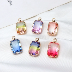 Octagon cut gradient crystal pendants with gold metal border for DIY jewelry making