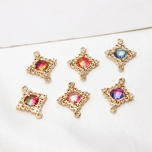 DIY geometric rhombus gold pendants with gradient zircons and vintage filigree details