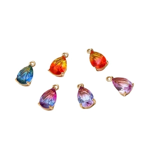 DIY colorful teardrop glass pendants with gold-plated metal edges for jewelry making