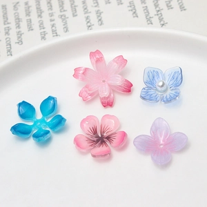 Pendentifs fleurs en résine pour bijoux DIY, accessoires roses et bleus pour boucles