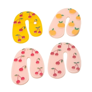 U-shaped acrylic cherry and orange earrings with a minimalist summer retro aesthetic
