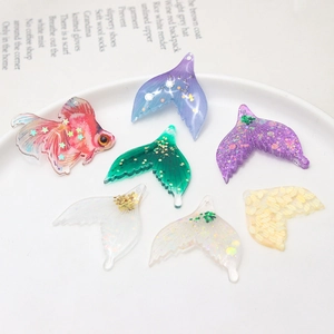 Colorful acrylic goldfish and mermaid tail charms with glitter for DIY jewelry making