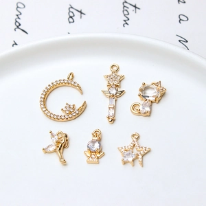 Copper Zirconia Moon Star Cat Angel Fairy Wand Pendants For DIY Jewelry Making Necklaces Earrings Accessories Findings