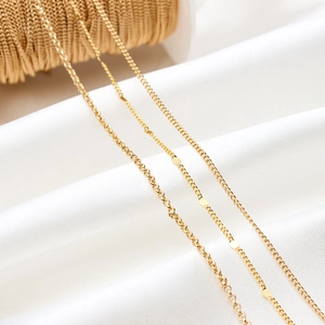 Various 14K gold plated flat O-link and wave chain necklaces for DIY jewelry making accessories