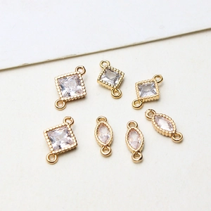 Golden geometric zircon charms for DIY jewelry making featuring square and marquise pendants