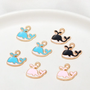 Cute whale alloy pendants with colorful enamel finish for DIY jewelry making and earrings