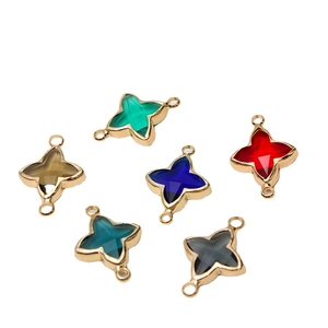 Gold-plated clover and star jewelry connectors with multi-colored glass gems for DIY making