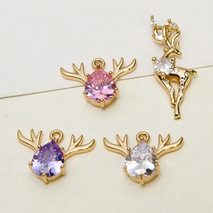 Copper Micro Inlaid Rhinestone Reindeer Antler Pendant For DIY Necklace Earring Jewelry Making Christmas Elk Charms
