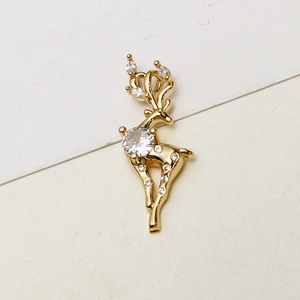 Golden reindeer pendant with sparkling zircons for DIY jewelry and necklace design