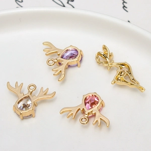 Gold elk head pendant with micro-set zircon for DIY earrings and necklaces