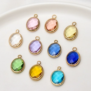 Oval Faceted Birthstone Pendant Copper Gold Plated Glass Crystal Charm For DIY Necklace Earring Making Women Jewelry Accessory