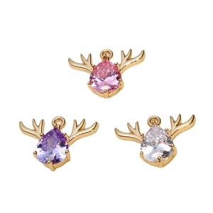Golden reindeer zircon teardrop pendants in pink, purple, and white for DIY jewelry