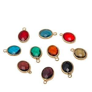 Set of 10 colorful oval birthstone pendants with gold plated edges for DIY jewelry