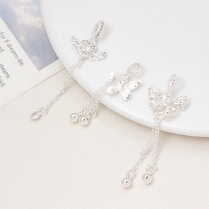 Pendenti con nappe d'argento con motivi a cuore e farfalla in zircone per gioielli DIY