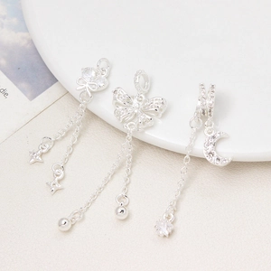 Pendenti con nappe a cuore e farfalla placcati in argento con zirconi per gioielli