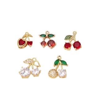 Gold-plated cherry pendants with red cubic zirconia for jewelry making DIY projects