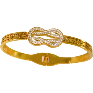 Gold Mobius spring bracelet for women with pavé cubic zirconia infinity design