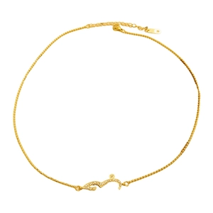 Gold beaded line necklace with zircon pavé pendant and adjustable lobster clasp
