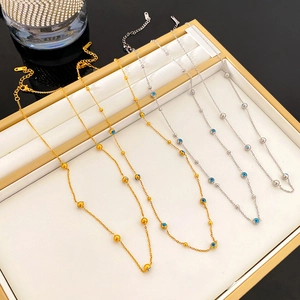 Stainless Steel Evil Eye Bead Necklace Gold Silver Plated Minimalist Turkish Eye Chain For Women Men Fashion Jewelry Gift