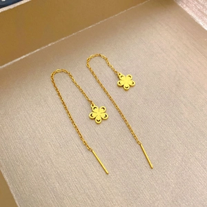 Orecchini a catenella in acciaio al titanio con ciondolo a fiore dorato da donna