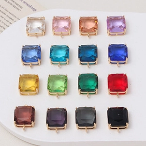 Colorful cube glass charms in 16 shades with 18K gold plated metal claw settings