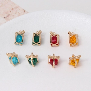Bunte Kristall-Geschenkbox-Anhänger mit goldener Schleife für DIY-Schmuck und Ohrringe