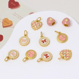 DIY gold heart and bow pendant charms with Love engraving for jewelry making
