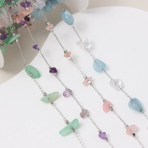 Cadena de cobre con cristales naturales irregulares para creación de joyas DIY