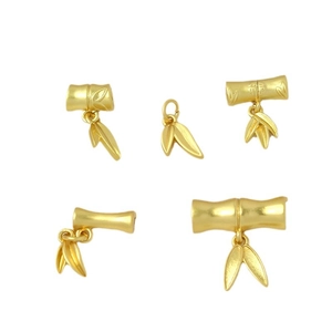 Golden bamboo joint beads with leaf pendants and Fu character for DIY jewelry making