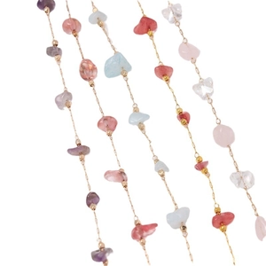 Cadena de cobre dorado con cristales naturales para creación de joyería artesanal DIY