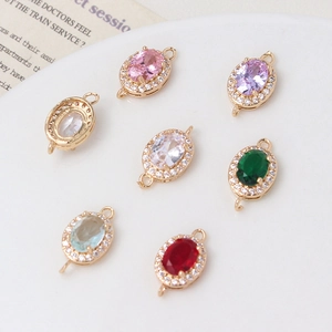 7er-Set vergoldete ovale Zirkonia-Verbinder mit bunten Edelsteinen für DIY-Schmuck