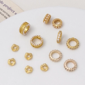 Cuentas espaciadoras de estilo oro antiguo con perlas y circonitas para hacer joyas