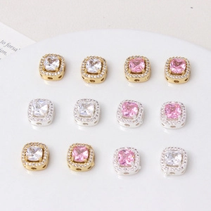 Detailed view of square micro-pave cubic zirconia beads for DIY jewelry making