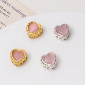 Pendentifs cœur œil de chat rose dorés et argentés pour la création de bijoux DIY