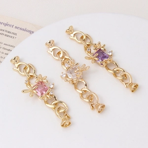 Copper Zircon Flower Connector Clasp For DIY Bracelet Necklace Jewelry Making Gold Silver Artificial Pearl Connecting Buckle