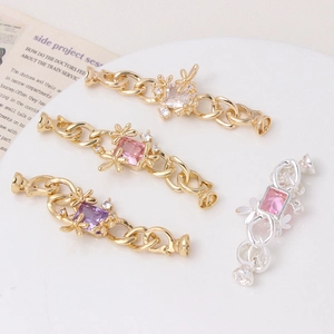 Micro-pave zircon flower pearl connectors for DIY jewelry making in gold and silver