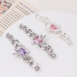 Micro-set cubic zirconia flower pearl connectors for DIY jewelry necklace bracelets