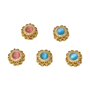 Perles fleurs dorées avec œil de chat et zircons pour création de bijoux
