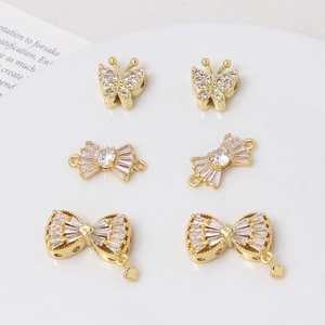 Goldene Schleifen- und Schmetterlingsanhänger mit Zirkonia für DIY-Armbänder und Schmuck