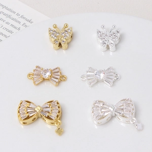 Luxus Zirkonia Schleife Schmetterling Kupfer Anhänger Gold Silber Beschichtet DIY Schmuckherstellung Zwischenperlen Verbinder