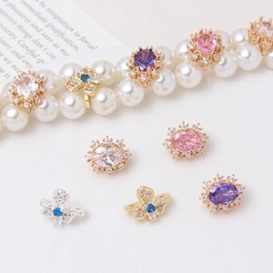Oval flower and butterfly zircons gold-plated connectors for pearl jewelry DIY