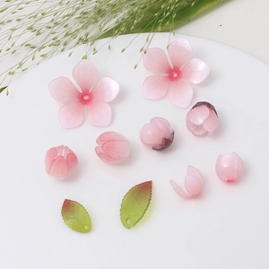Stile Antico Petalo Rosa Bocciolo Foglia Verde Accessori Gioielli Fai da Te Per Forcine Hanfu Perle in Plastica Resina Floreale