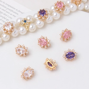 Oval zircon snowflake spacer with gold plating for DIY pearl necklaces and jewelry making