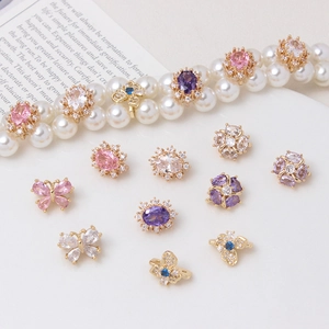 Gold-plated floral and butterfly spacers with cubic zirconia for DIY pearl jewelry