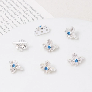 Silver flower jewelry connector with blue zircon stone for DIY pearl bracelet necklaces