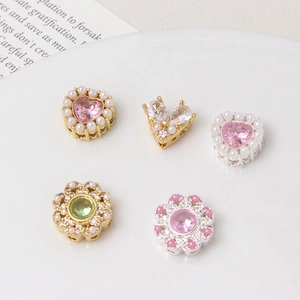 DIY Copper Spacer Beads Gold Silver Plated Zircon Artificial Pearl Heart Flower Shape For Bracelet Necklace Making Jewelry Finding