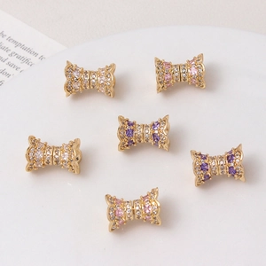Bowknot jewelry clasp in gold plating with colorful zircon stones for DIY necklaces