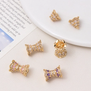 Gold plated waist-shaped rotating clasp connectors with colorful zircons for DIY jewelry