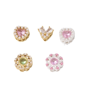 Gold-plated heart and petal spacer beads with pearls and crystals for DIY jewelry