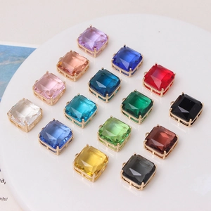 Square Faceted Crystal Glass Pendant With Gold Plated Copper Claw Setting For DIY Jewelry Necklace Bracelet Making